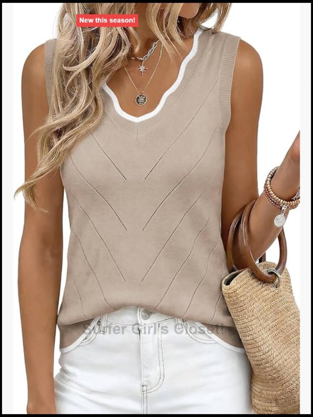 Ribbed Knit V Neck Sleeveless Tank Top Dressy Casual Summer Sweater Vest